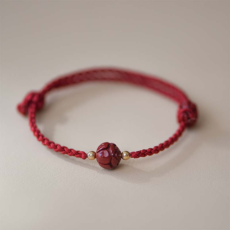 Cinnabar Jade Lotus Calm Red String Weave Bracelet