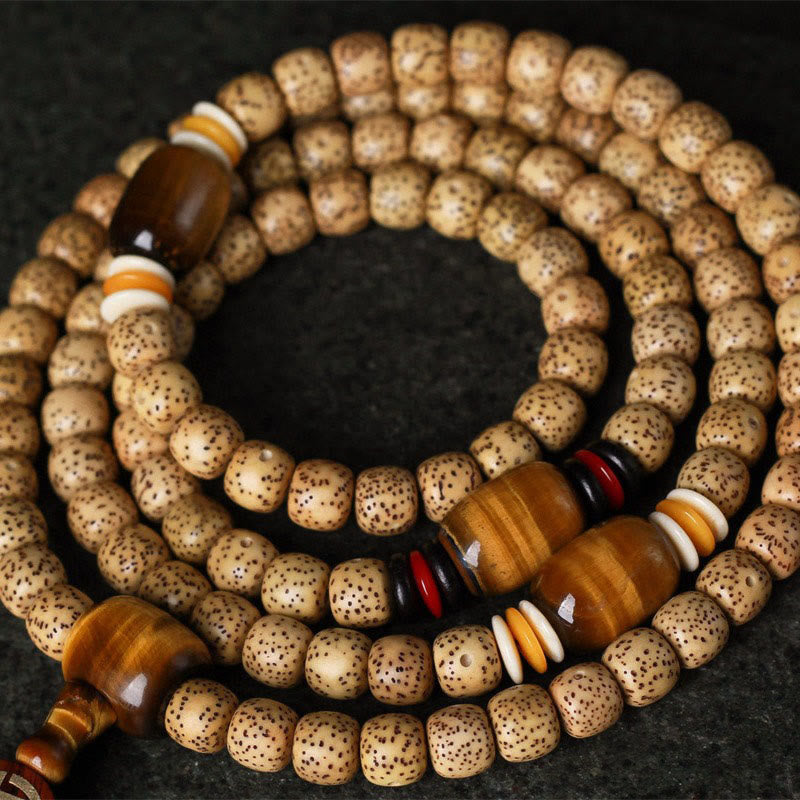 108 Mala Beads Bodhi Seed Tiger's Eye Fu Character Peace Bracelet