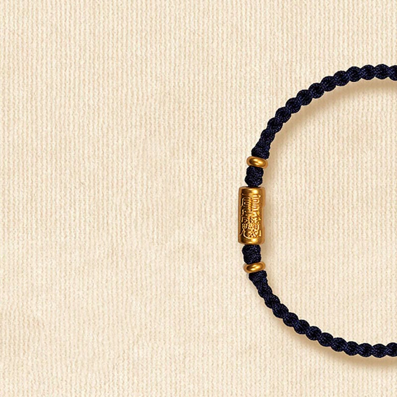 999 Gold Good Luck Amulet Carved Design Handmade Strength Braided Rope Bracelet