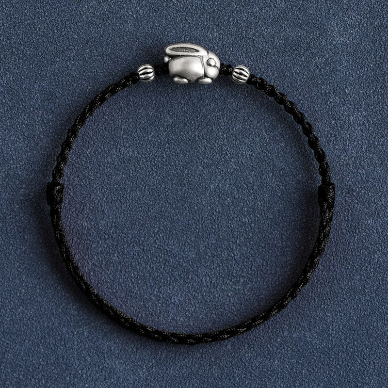 Handmade 999 Sterling Silver Rabbit Luck Rope Bracelet Anklet