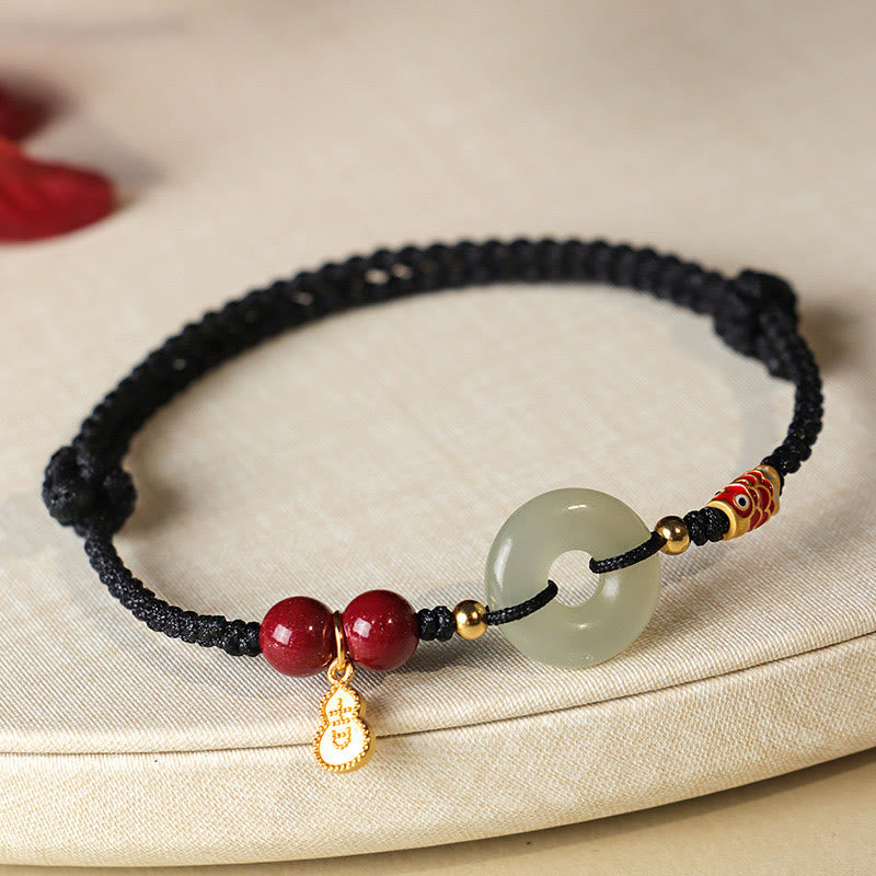 Red String Black String Hetian Jade Peace Buckle Cinnabar 925 Silver Protection Bracelet