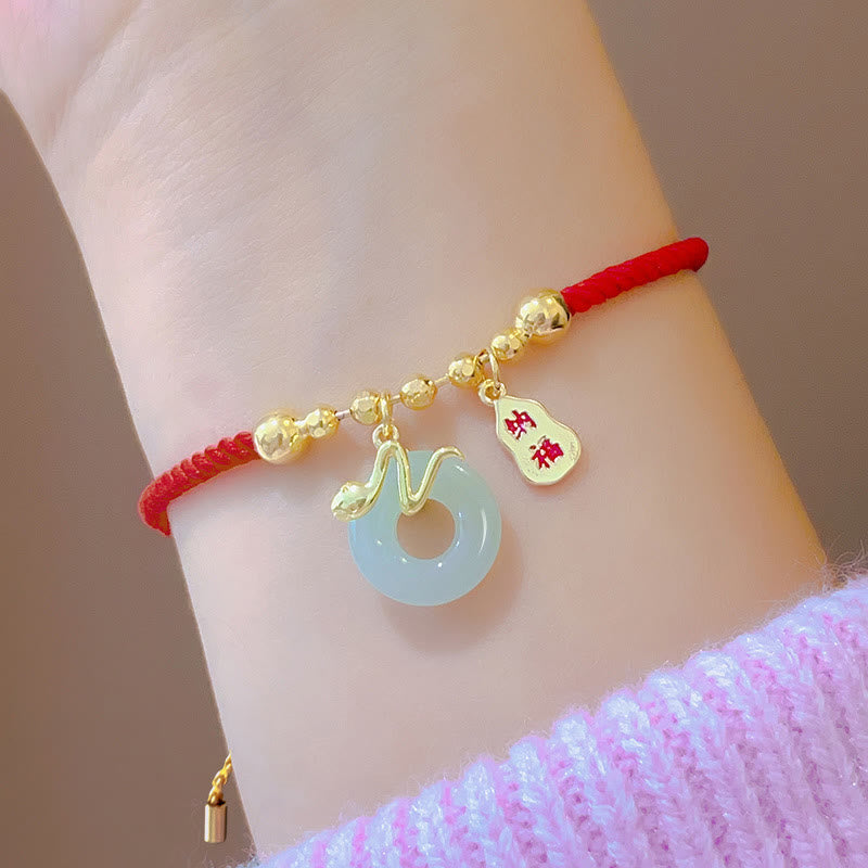 Copper Plated Gold Jade Peace Buckle Fu Character Year Of The Snake Red String Luck Bracelet