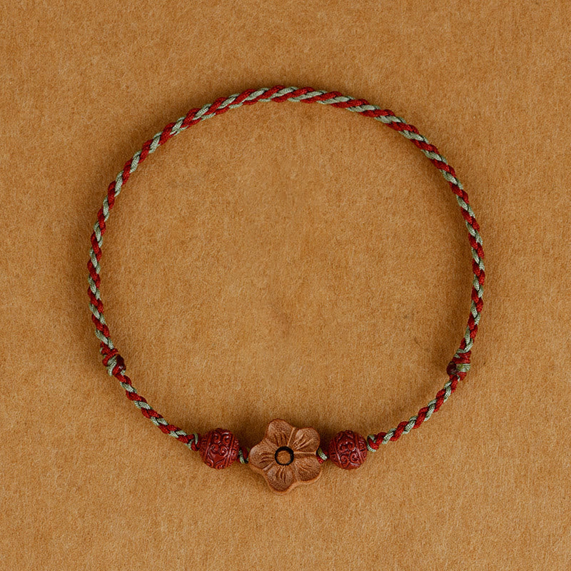 Peach Wood Small Peach Blossom Cinnabar Wealth String Bracelet Anklet