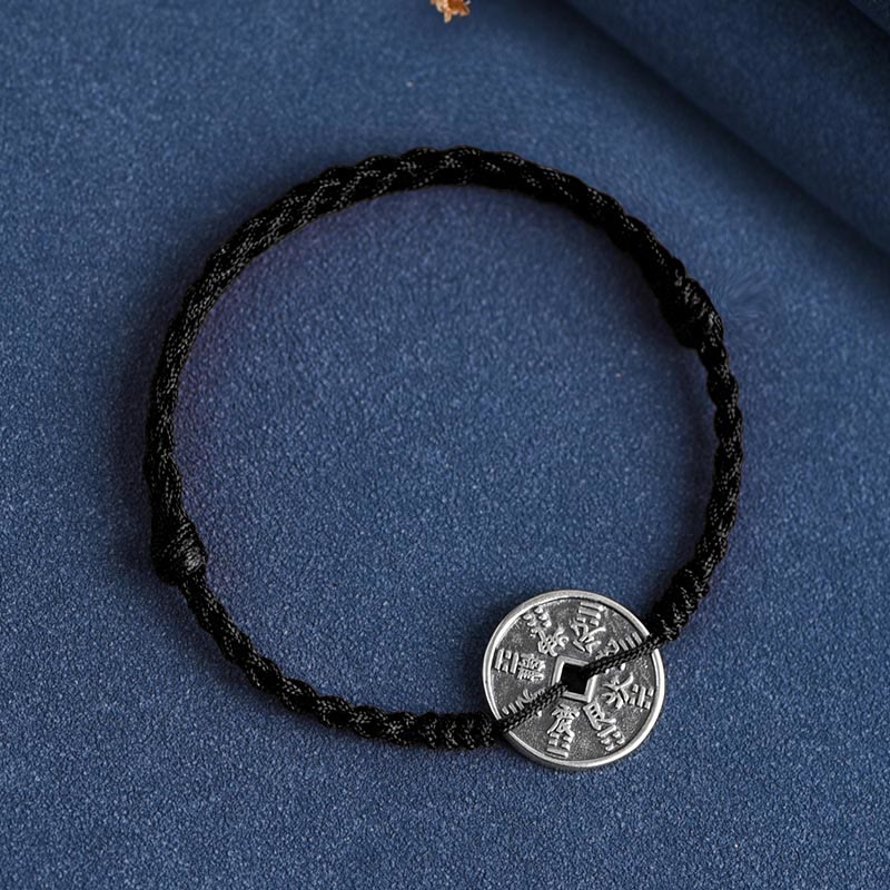 925 Sterling Silver Coin Protection Braided Bracelet Anklet