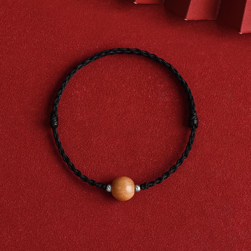 Natural Peach Wood Bead Luck Braided Bracelet Anklet