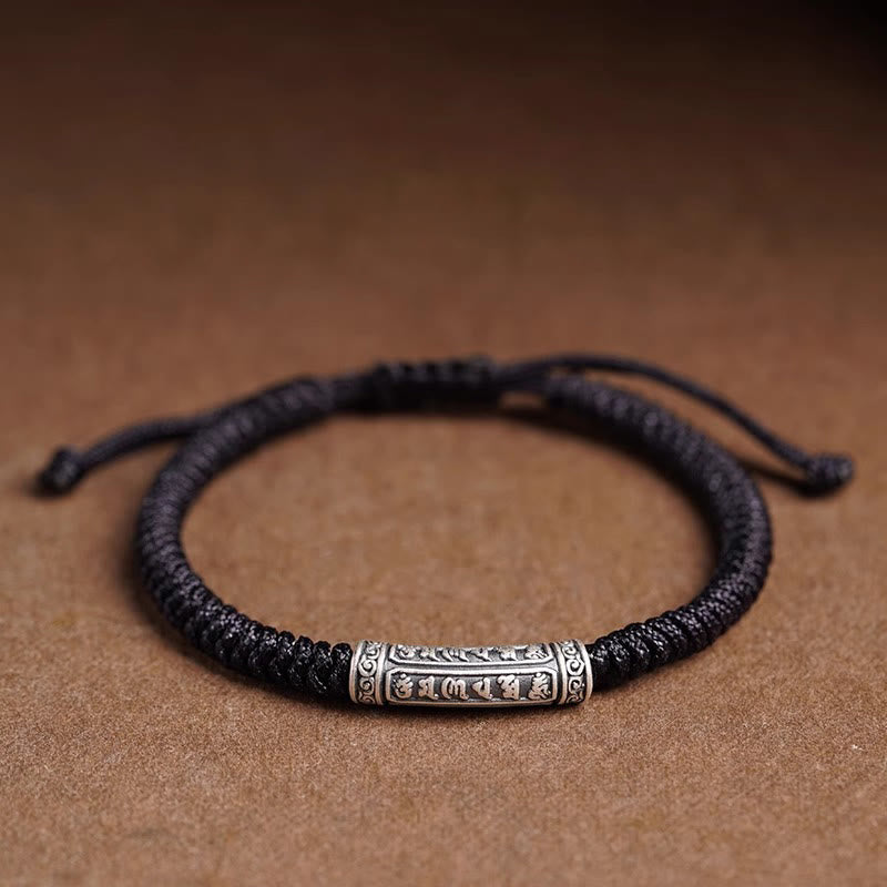 Handmade 999 Sterling Silver Peace and Good Fortune Om Mani Padme Hum Luck Rope Bracelet