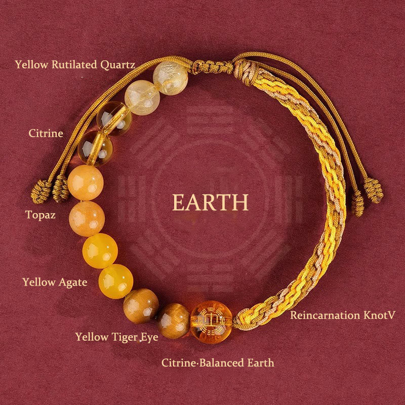 Five Elements Various Crystal Agate Wealth Reincarnation Knot Braid Bracelet