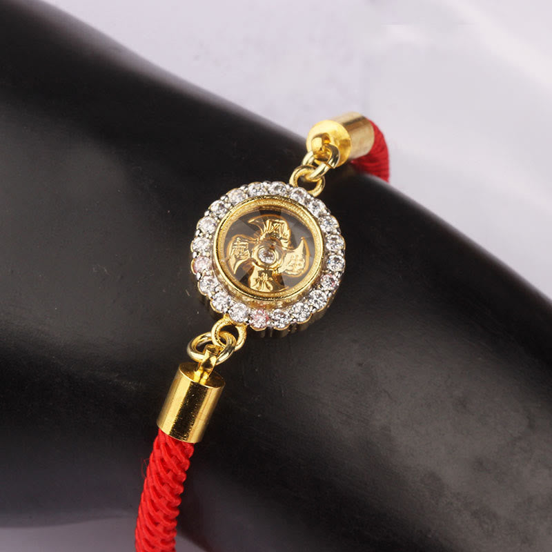Red String Copper Brass Rotatable Windmill Feng Sheng Shui Qi Protection Braided Bracelet