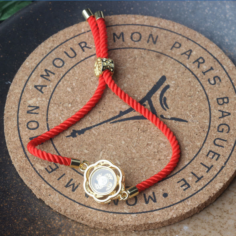 Rotatable Plum Red String Copper Brass Windmill Feng Sheng Shui Qi Protection Braided Bracelet
