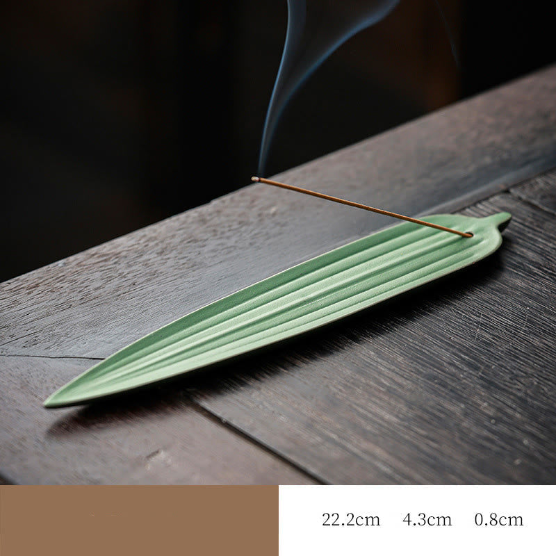 Green Bamboo Leaf Ceramic Incense Burner Decoration