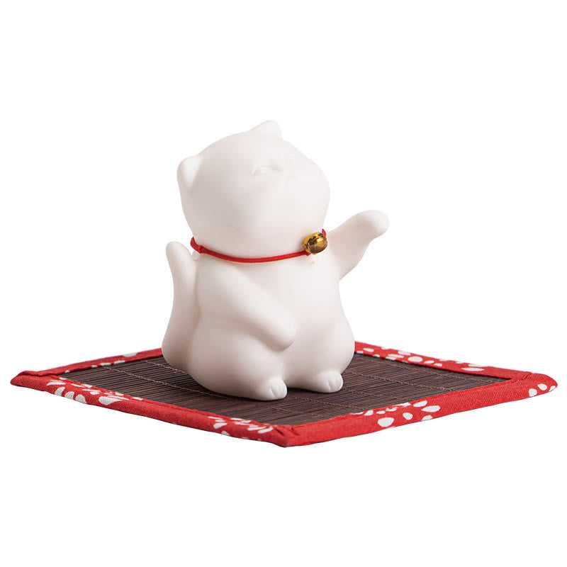 Cat Bell Bamboo Mat Ceramic Incense Burner Desk Decoration