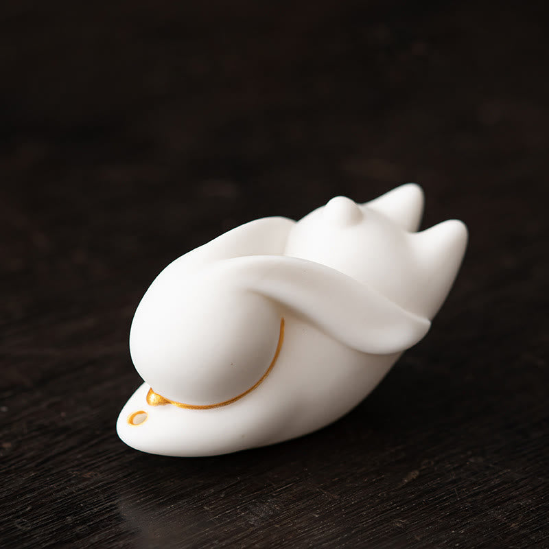 Flying Rabbit Bamboo Mat Ceramic Incense Burner Desk Decoration