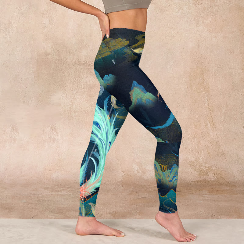 Mountains Phoenix Feather Exercise Leggings Women's Yoga Pants