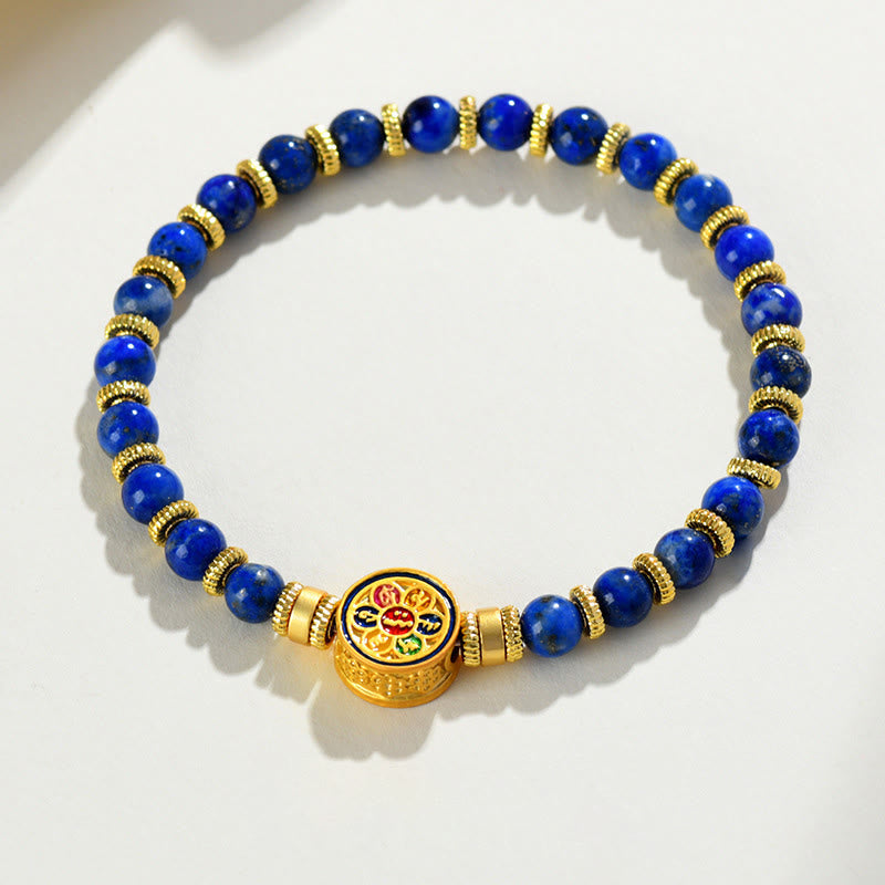 Natural Lazurite Lapis Lazuli Om Mani Padme Hum Bead Balance Bracelet