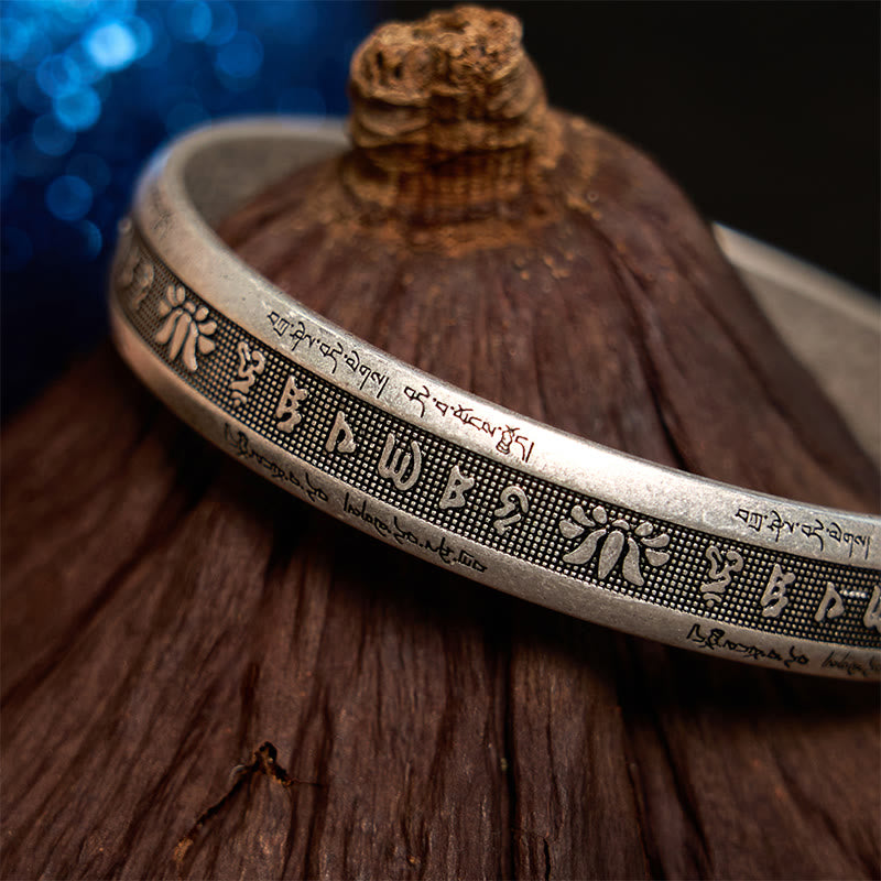 Om Mani Padme Hum Heart Sutra Mantra Lotus Peace Meditation Cuff Bracelet Bangle