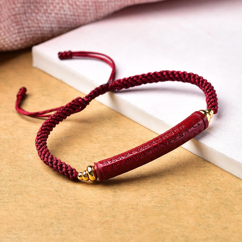 Handmade Cinnabar Om Mani Padme Hum Heart Sutra Blessing Braided Bracelet