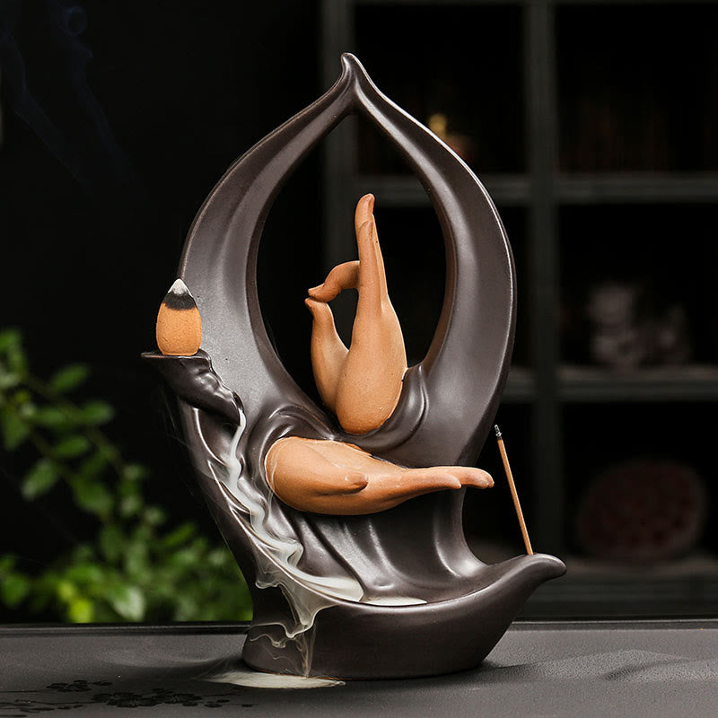Stairs Mountains Water Buddha Hand Ceramic Backflow Smoke Fountain Meditation Incense Burner Decoration