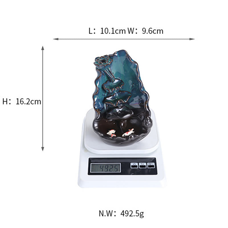 Blue Lotus Leaf Ceramic Backflow Smoke Fountain Spiritual Incense Burner Decoration