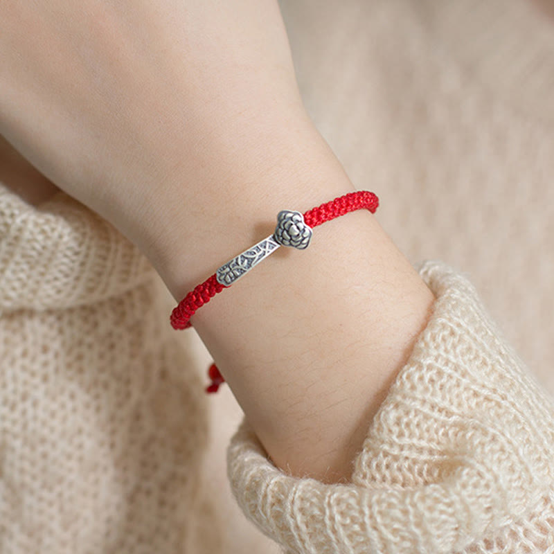 Retro 925 Sterling Silver Ruyi As One Wishes Red String Braided Luck Bracelet