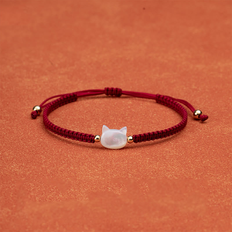 Faceless Cat Head Red String Shell Connection Bracelet