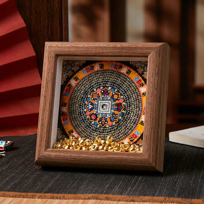 Tibetan Om Mani Padme Hum Golden Ingot Thangka Photo Frame Ornament Home Decor