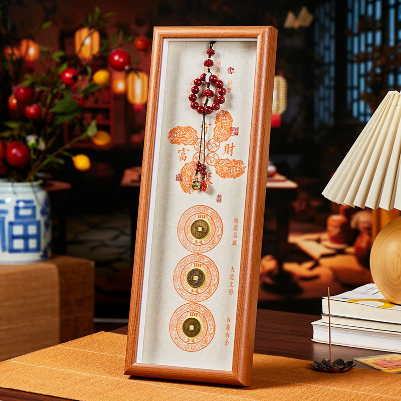 Copper Coins Cinnabar Attract Fortune Blessing Photo Frame Ornament Home Decor