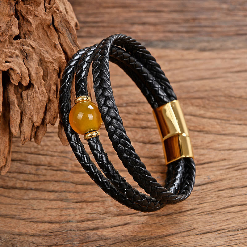 Multicolored Bead Green Tiger Eye Amethyst Craved Six True Words Leather Balance Bracelet