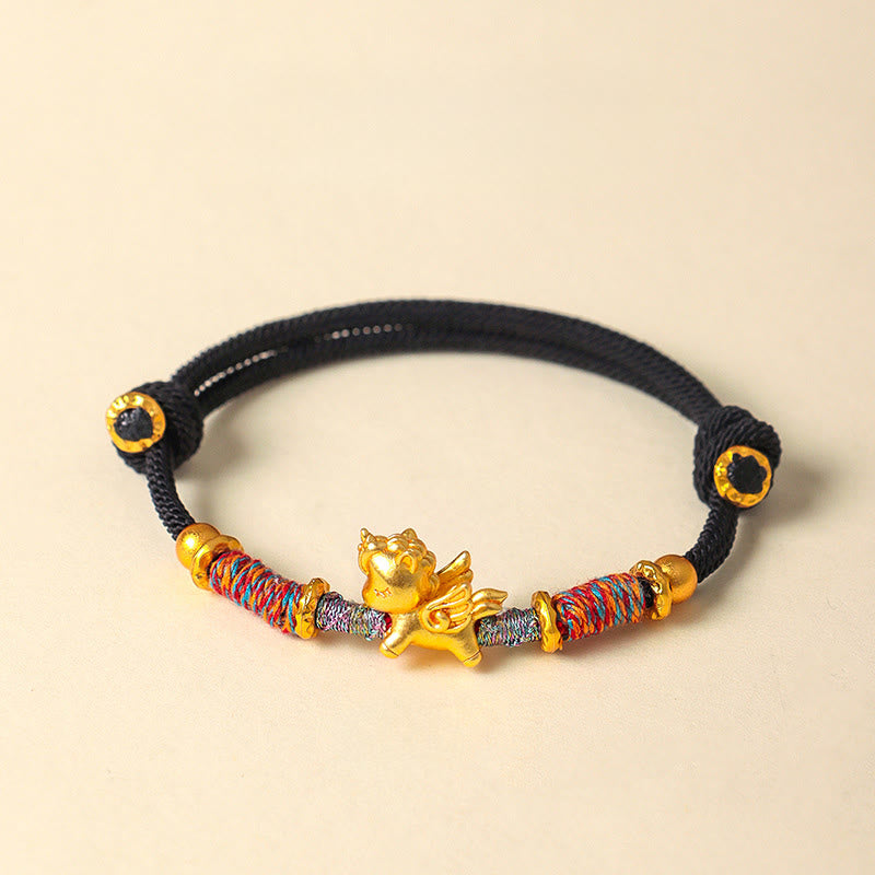 Year of the Horse 999 Sterling Silver Plated Gold Braided String Rope Protection Bracelet