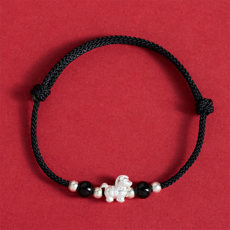 999 Sterling Silver Red Agate Year Of The Horse Prosperity String Bracelet
