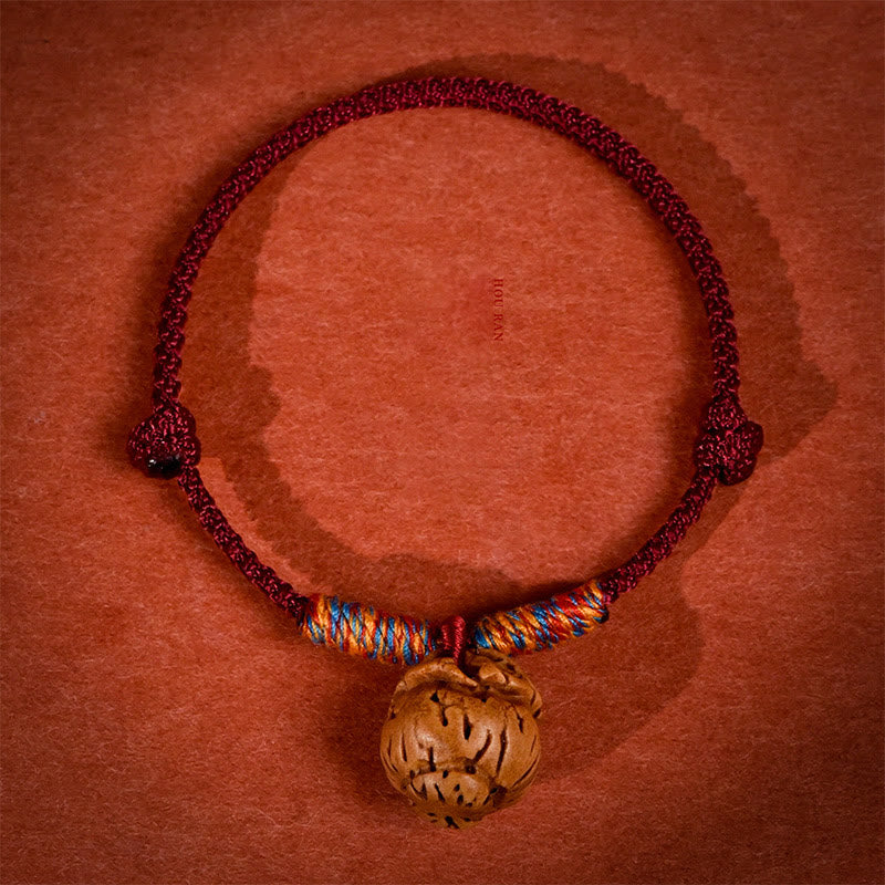 Plaited Peach Pit Red String Strength Adjustable Cats Dogs Pet Collar