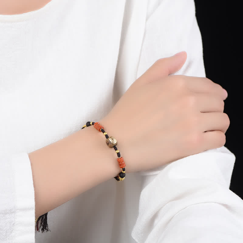 Hand-Woven Red Sandalwood Blessing Braided Tassel Bracelet