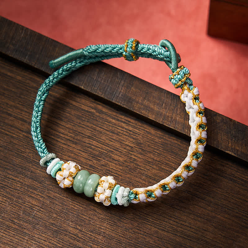 Handmade Braided Chinese Knotting Peach Blossoms Jade Luck Adjustable Bracelet