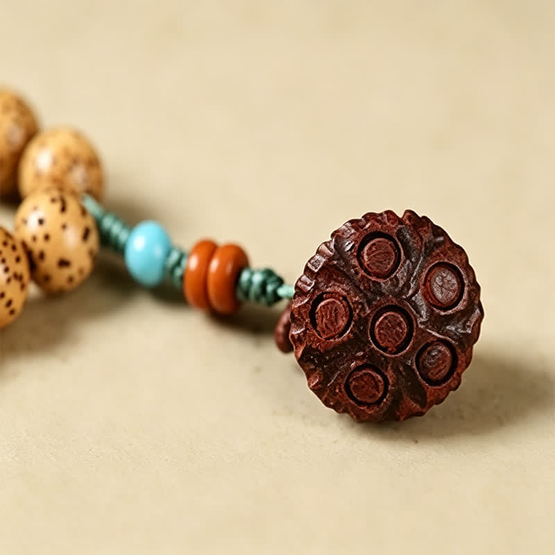 Star Moon Bodhi Seed Lotus Pod Handcrafted Wisdom Round 108 Bead Mala