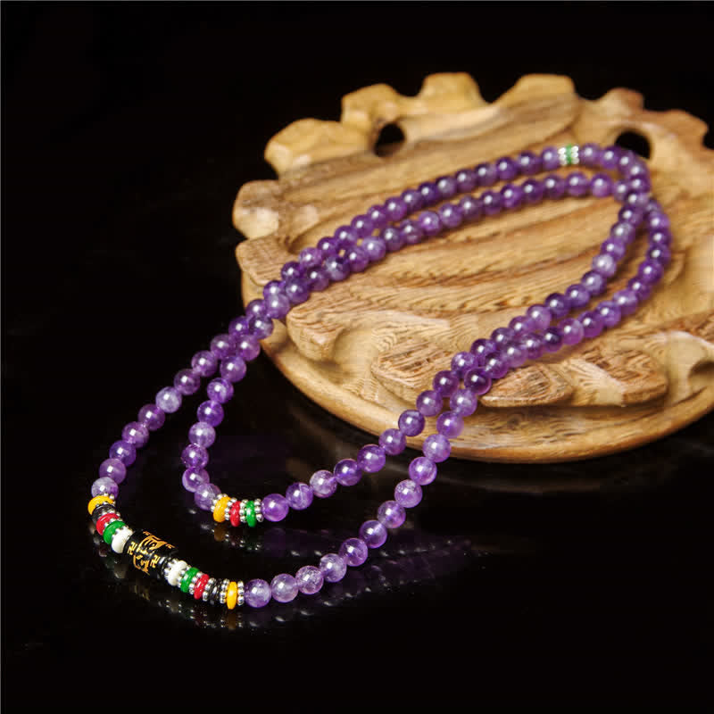Amethyst Om Mani Padme Hum Purity Prayer 108 Bead Mala