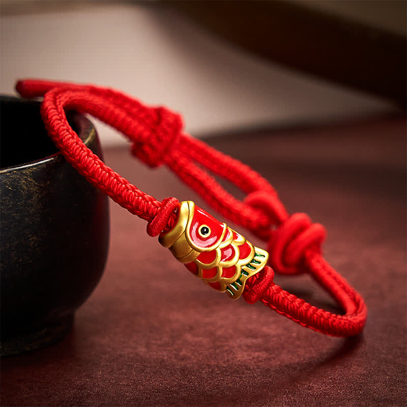 Hand-Woven Red String Koi Fish Strength Adjustable Braided Cord Bracelet