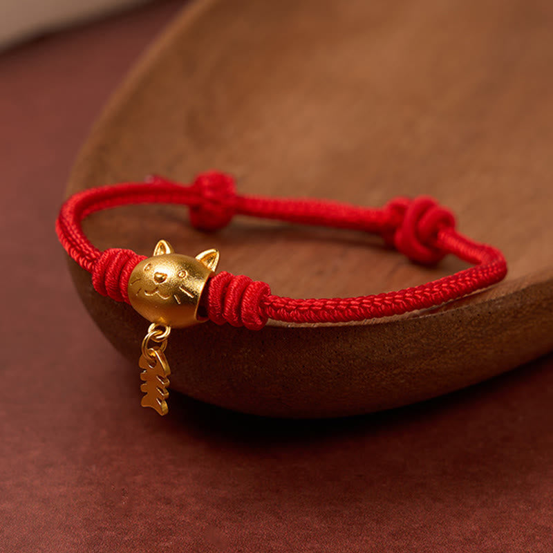 Copper Cute Cat Fish Red String Bracelet