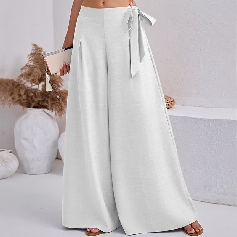 Spring Casual Retro Plain Drawstring Women's Wide Leg Pants With Pockets