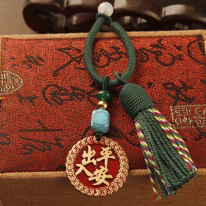Brass Hand-Woven Red String Fu Character Blessing Tassel Keychains