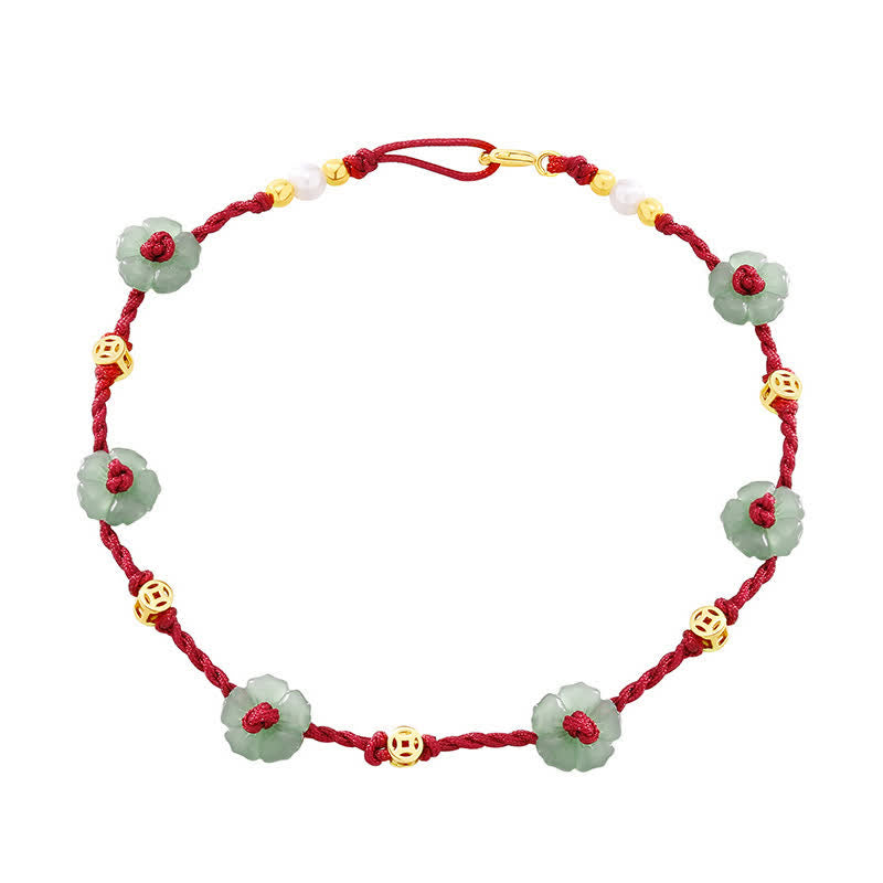 Hand-Woven Red String Protection Floral Charm Anklet
