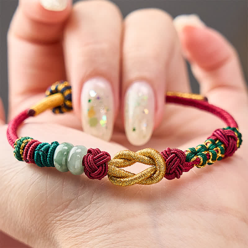 Hand-Woven Peach Blossoms Luck Jade Beads Red String Bracelet