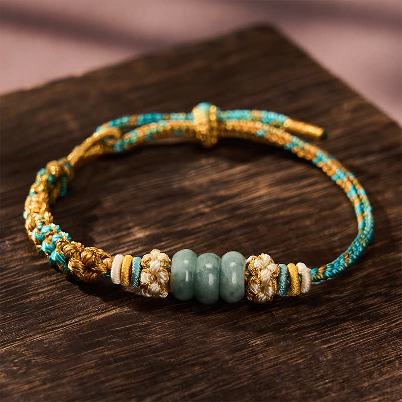 Hand-Woven Multicolor Peach Blossom Jade Luck Rope Bracelet