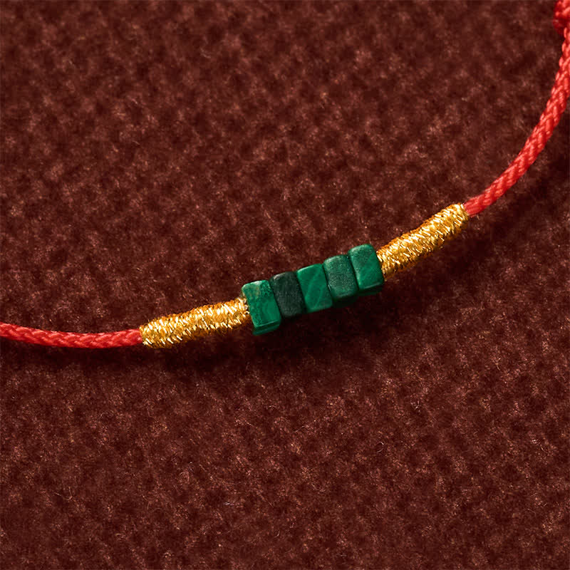 Natural Ultra-fine Malachite Beads Luck Protection Braided Red Rope Bracelet