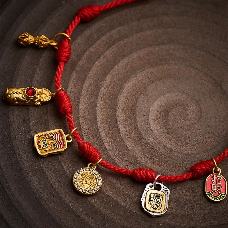 Handmade Seven-Knot Red String Zakiram Fortune & Blessings Fu Character Pixiu Vajra Luck Bracelet
