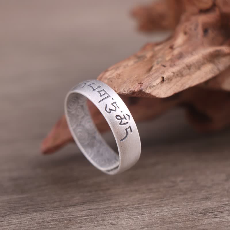 999 Sterling Silver Lotus Elephant Six True Words Blessing Ring