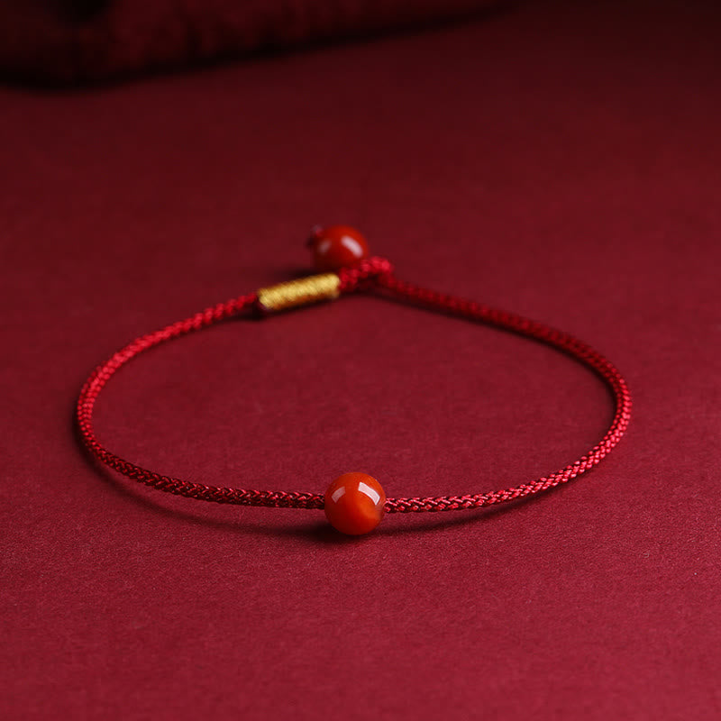 Natural Cinnabar Red Agate Blessing Red String Bracelet