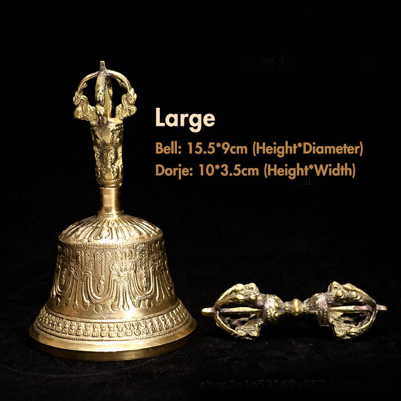 Tibetan Meditation Bell and Vajra Dorje Copper Decoration Set