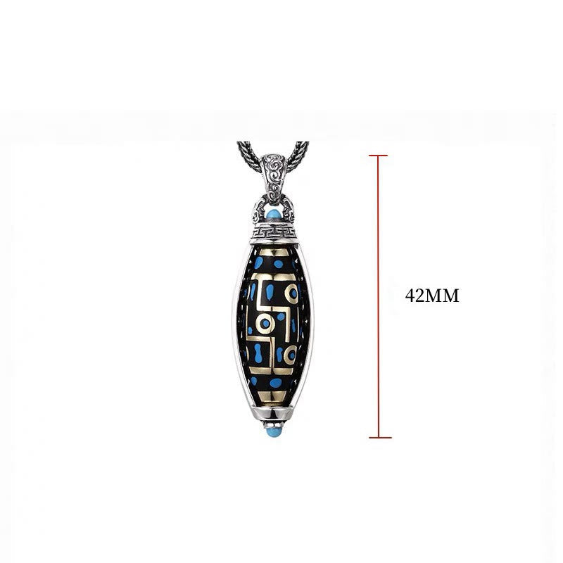 Tibetan Om Mani Padme Hum Nine-Eye Dzi Bead Pattern Peace Purity Rotatable Necklace Pendant