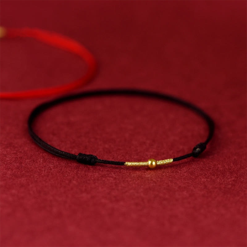925 Sterling Silver Golden Bead Protection Braided Rope Bracelet Anklet
