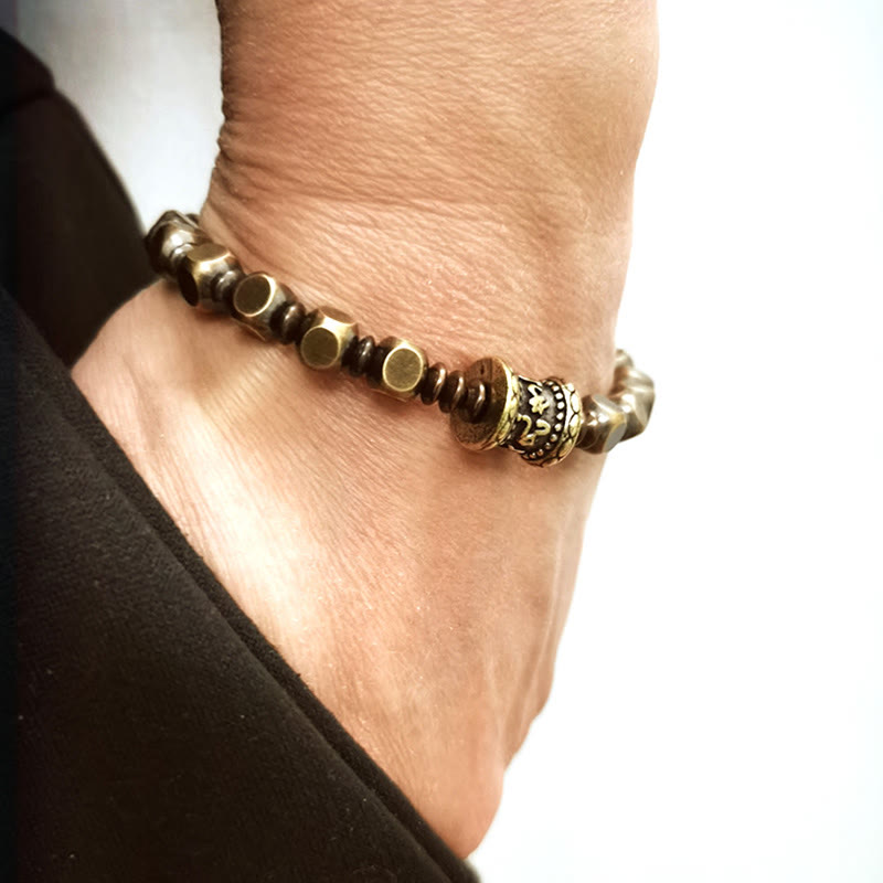 Tibetan Om Mani Padme Hum Carved Copper Brass Amulet Focus Bracelet