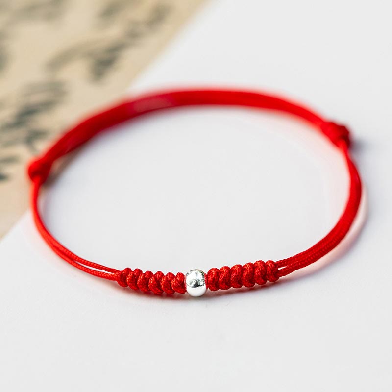 925 Sterling Silver Luck Bead Protection Red String Thin Cord Braided Bracelet